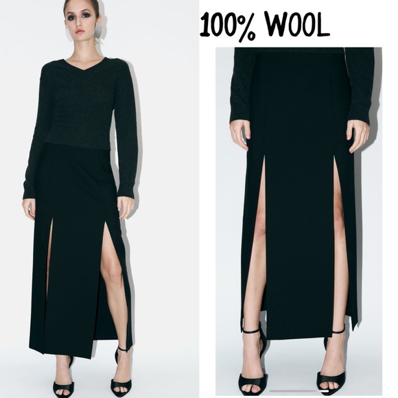 Zara 100% wool slit skirt ZW collection 2024, high waist, premium quality - Picture 1 of 14